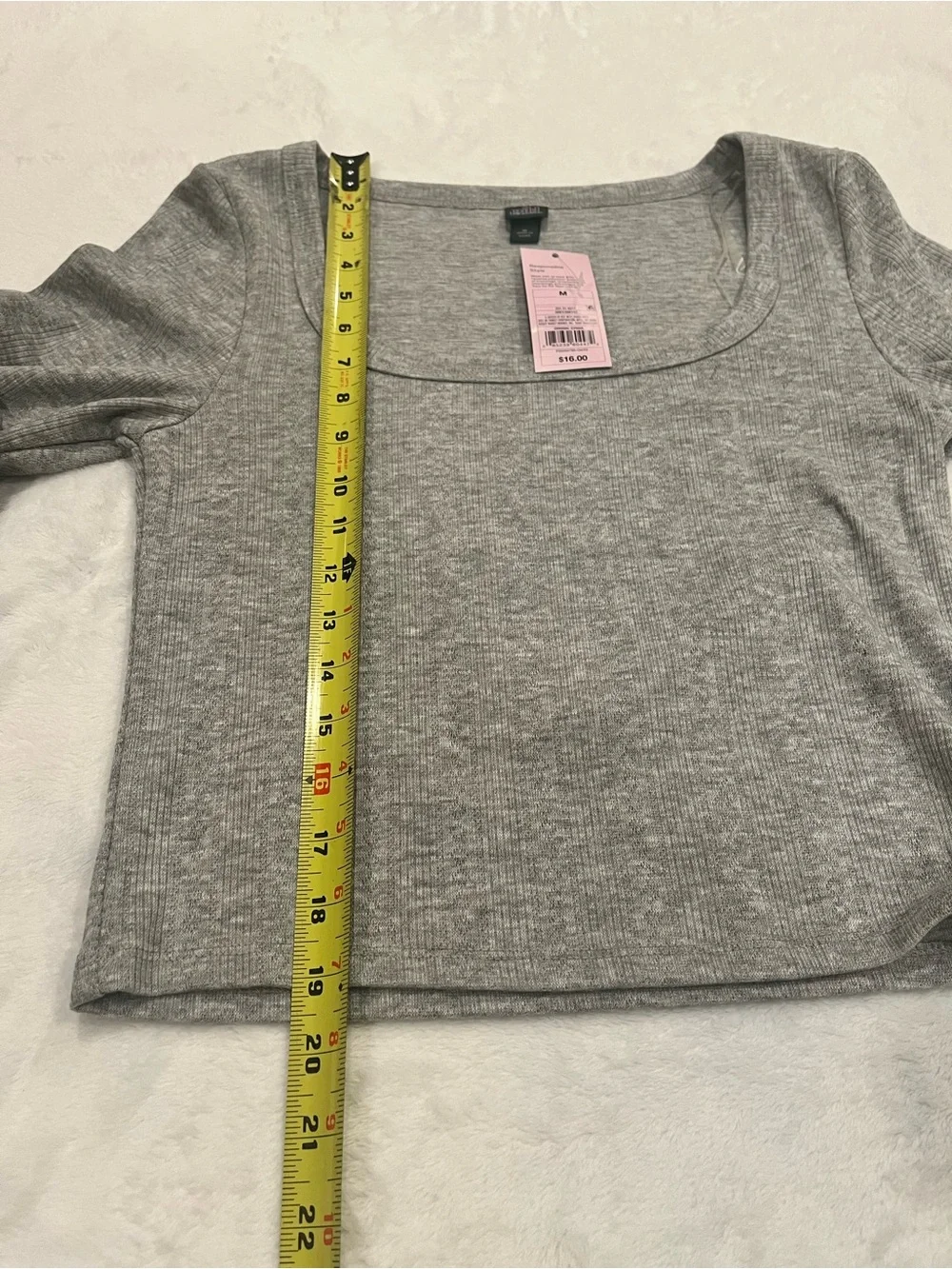 NWT Wild Fable Heather Gray Ribbed Long Sleeve Scoop Neck Crop Top - Size M